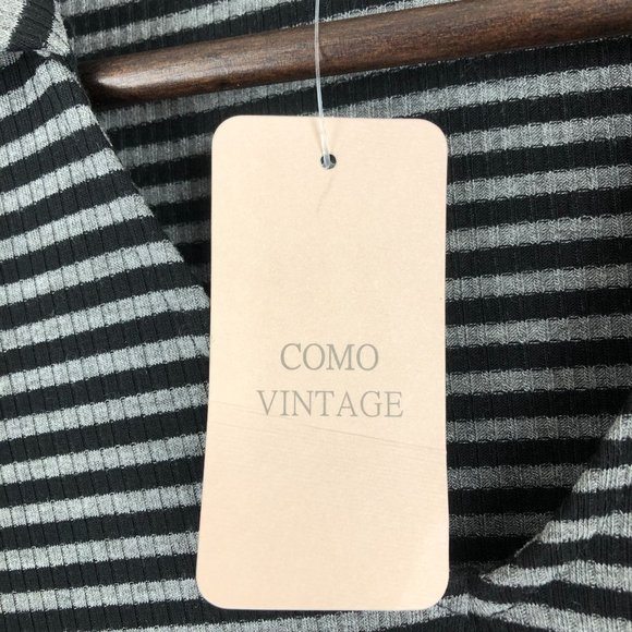 Como Vintage NWT Women's Size X-Small Black Grey Striped V-Neck Collared Dress - Picture 9 of 10